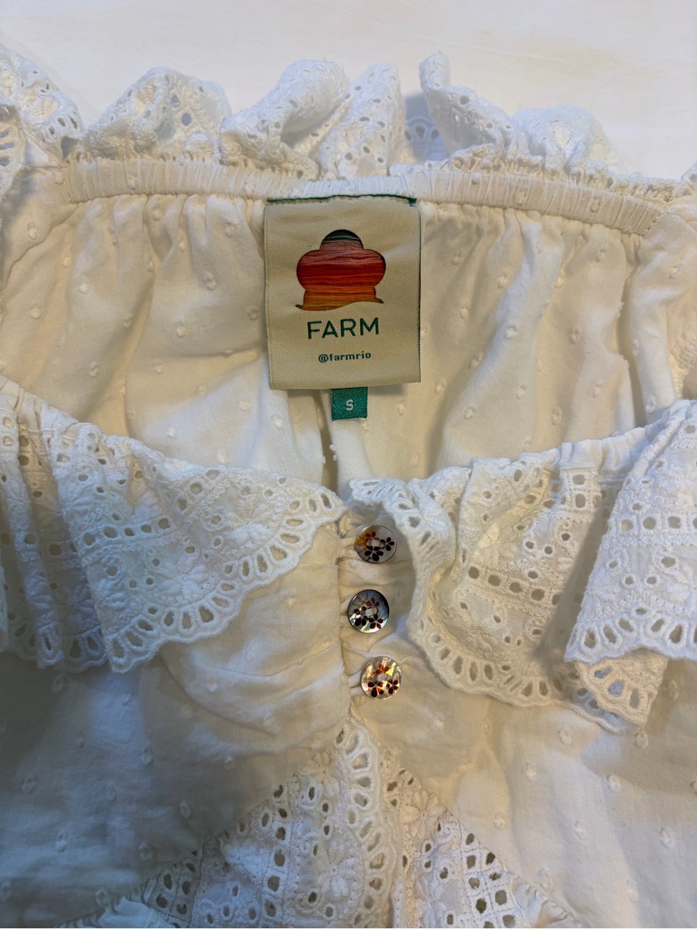 FARM Rio White Eyelet Ruffle Blouse